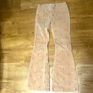 Free People Embroidered Pull On Cord Flare Jeans Size 29 Excellent Condition